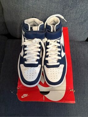 Nike Kid ‘s High-Top Basketball Sneakers - Navy / White